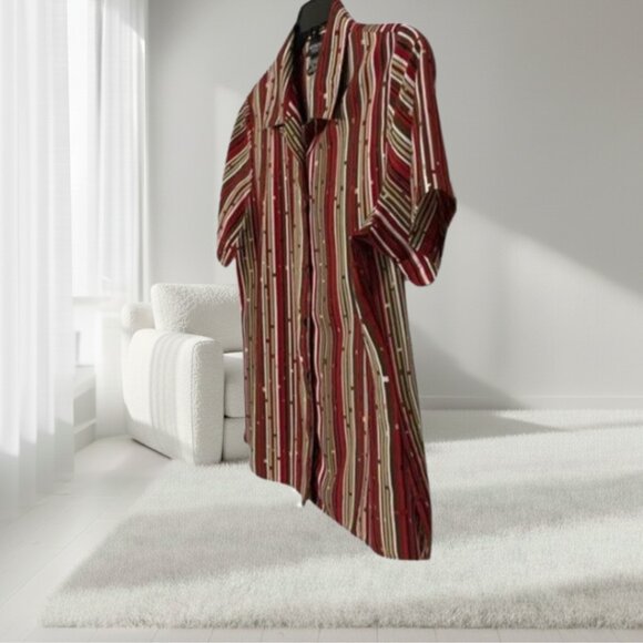 Notations Retro 90s Satin Striped Short Sleeve Button Down Shirt Top Petite M - Picture 6 of 12